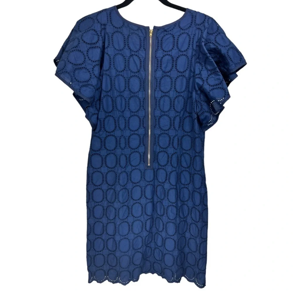 J. Crew Navy Blue Flutter‎ Sleeve Eyelet Dress 4